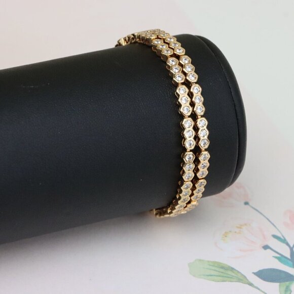 "Elegant Double Layer Rose Gold Bracelet with Hexagonal Crystals, XPBL0924 - Picture 8 of 12